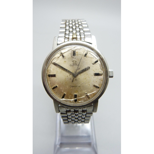 975 - An Omega wristwatch on an original bracelet strap, the case back bears inscription dated 1973, crown... 