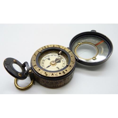 999 - A S. Smith & Son Ltd. London prismatic compass with leather case