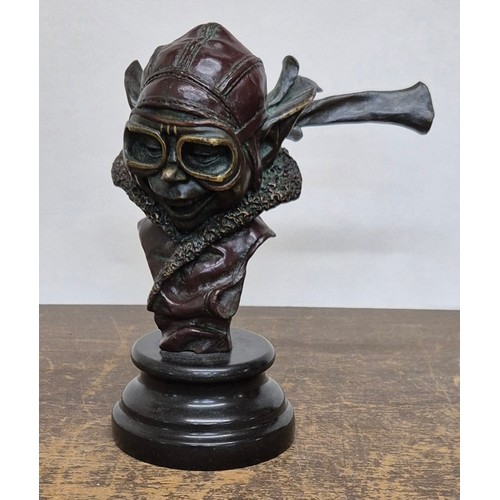 371 - A Kunst & Ambiente bronze sculpture of a gnome pilot