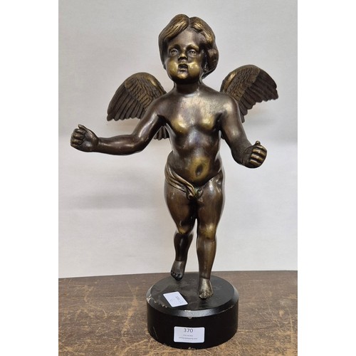 370 - A French style bronze figure of a cherub ,on metal socle