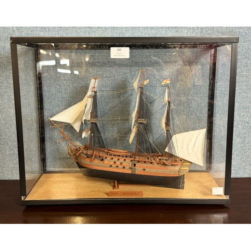 90 - A cased model of a HMS Victory