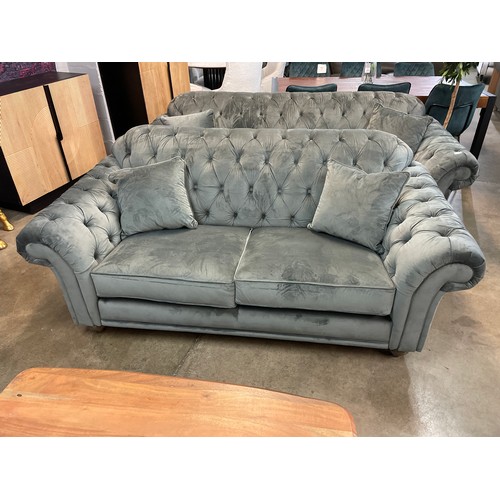 1307 - Bordeaux 2 seater Velvet Grey button Back 'Steel' Sofa, Original RRP £808.33 + vat (4208-10) *This l... 