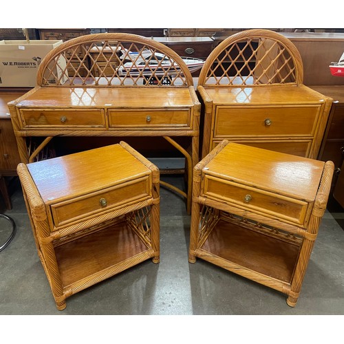 70 - A teak and bamboo four piece bedroom suite, comprising; chest of drawers, dressing table and pair of... 