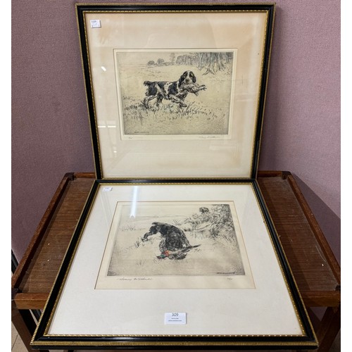 309 - Henry Wilkinson, two signed limited edition prints, both depicting hounds catching a pheasant, frame... 