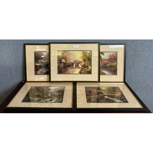 323 - Five river landscape prints, all framed