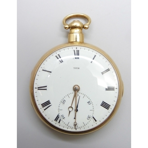 962 - An 18ct gold fusee pocket watch, James McCabe of Royal Exchange London, with diamond end stone, back... 