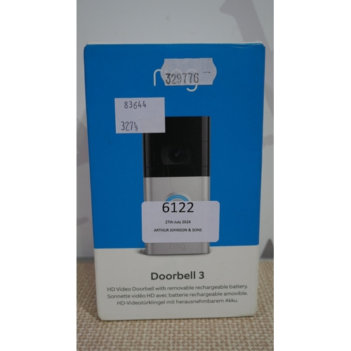 6122 - Ring Rvd3 Doorbell 3*This Item Is Subject To Vat (327A-183)