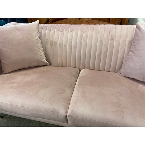 1483 - A pink velvet deco three seater sofa