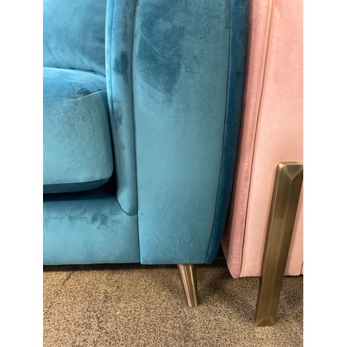 1484 - A turquoise velvet deco three seater sofa