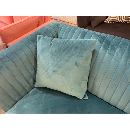 1484 - A turquoise velvet deco three seater sofa