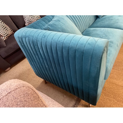 1484 - A turquoise velvet deco three seater sofa