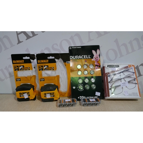 6160 - Gillette Proglide Razor Blades, Duracell 2032 Coin Batteries, 2 x Dewalt Tape Measures, Fgx Ladies C... 