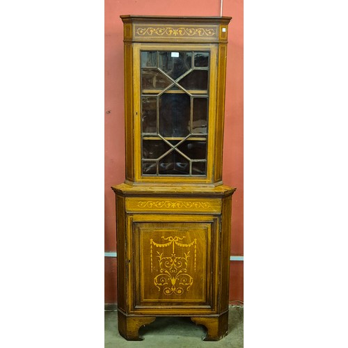 208 - An Edward VII inlaid mahogany freestanding corner cabinet