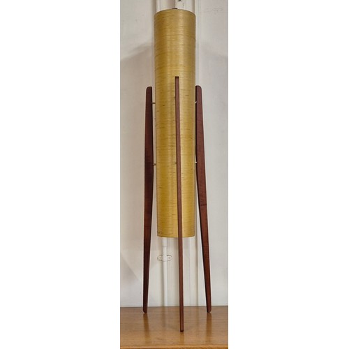 8 - A teak and yellow fibre glass floor standing rocket lamp