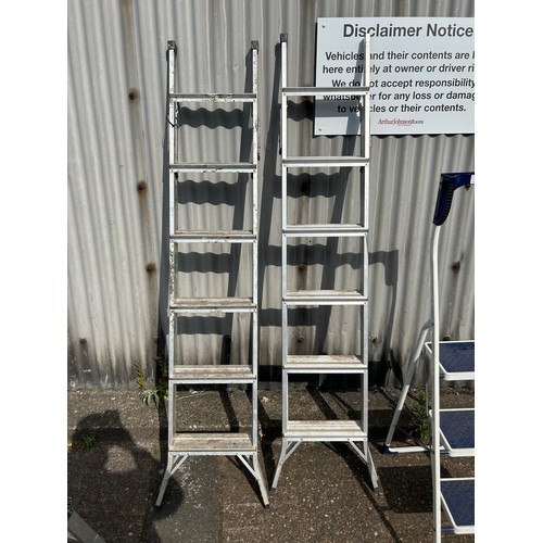 2282 - Two 6-rung aluminium 3-way ladders, a 3-rung metal step ladder and an aluminium folding platform hop... 