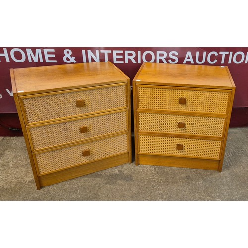 39 - A pair of Danish teak and rattan chests of drawers