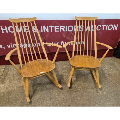 85 - A pair of Ercol Blonde elm and beech Goldsmith rocking chairs