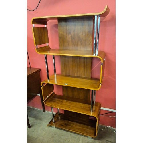 86 - A walnut and chrome four tier room divider