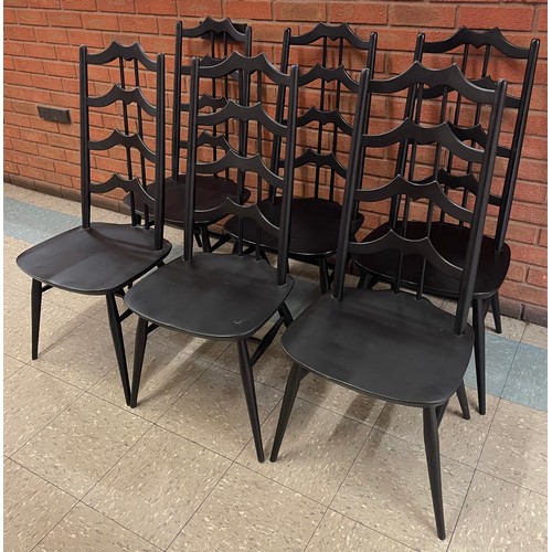 76 - A set of six Ercol 496 model black lacquered Batwing chairs