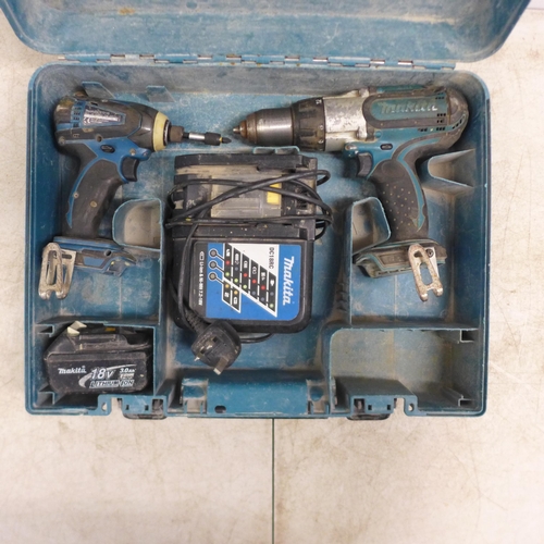 2020 - A Makita twin drill set, BHP451 and BTD146, 18V cordless set with battery and charger, in case