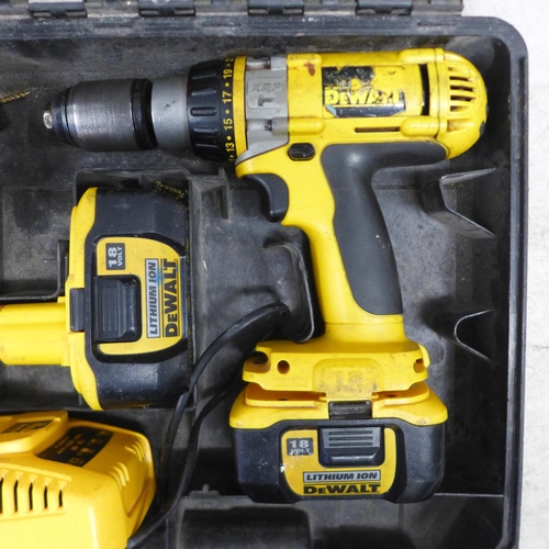 2023 - 2 DeWalt drills - an 18V DE9180 DeWalt drill, complete, in case with two 18v Li-ion batteries and ba... 