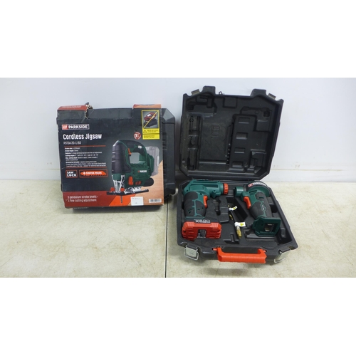 2024 - A Parkside PSTDA 20-Li B3 cordless jigsaw with case and a Parkside PAP16A1 cordless compressor/infla... 