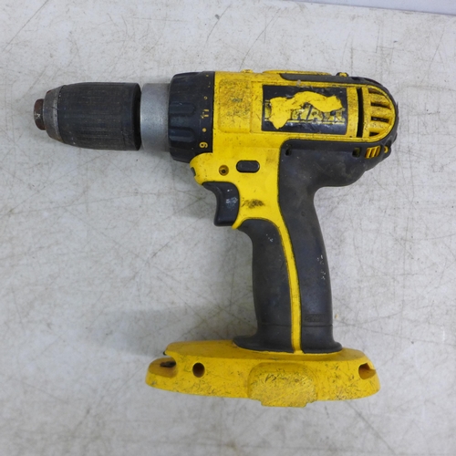 2026 - 3 DeWalt power tools including a DC988 power drill, DC725 power drill and a DC330 jigsaw, all cordle... 