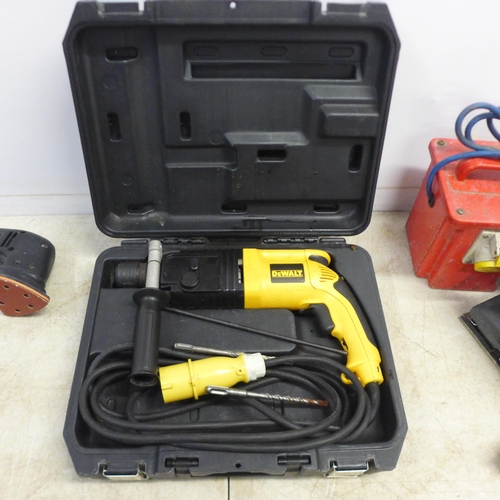 2040 - A DeWalt D25003-LX 110v hammer drill in case, Makita 6510PD 110v 10mm drill, Holden Fisher power too... 