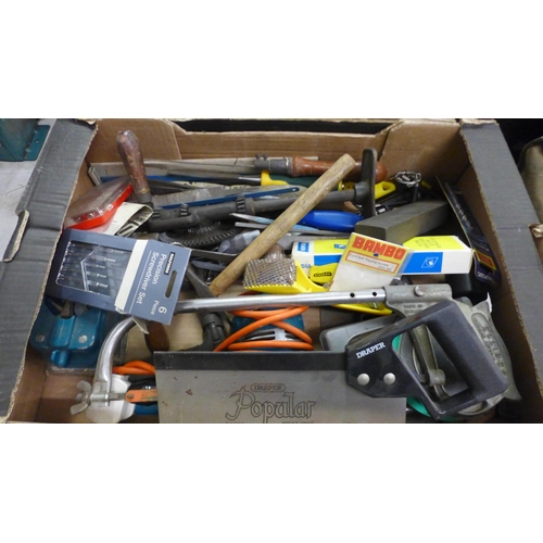 2048 - 3 trays of assorted tools and other items including wire brush, grease guns, spanners, drill bits, p... 