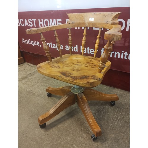 124 - A Victorian style burr elm revolving Captains desk chair