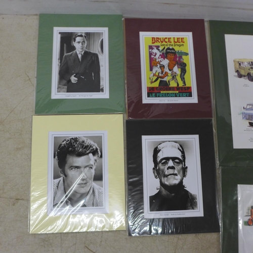 2071 - 25 x mounted prints of famous actors, service vehicles, tractors etc. in an assortment of sizes