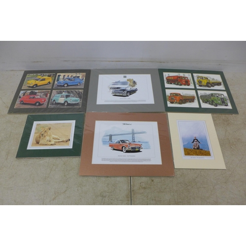 2071 - 25 x mounted prints of famous actors, service vehicles, tractors etc. in an assortment of sizes