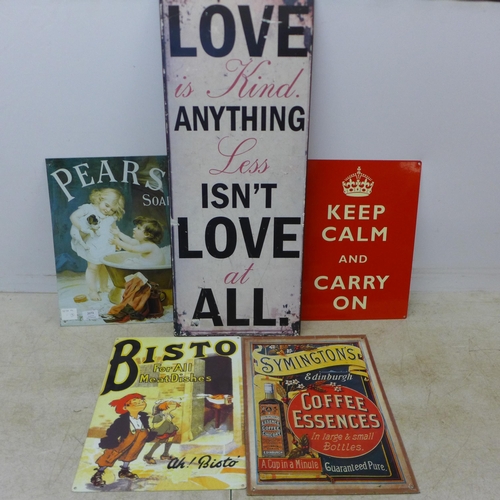 2073 - 5 tin signs including 