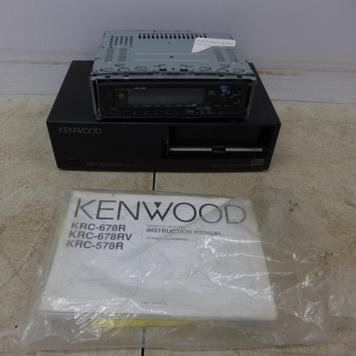 2077 - A Kenwood KRC-578R CD multi changer car stereo - complete with CD holder