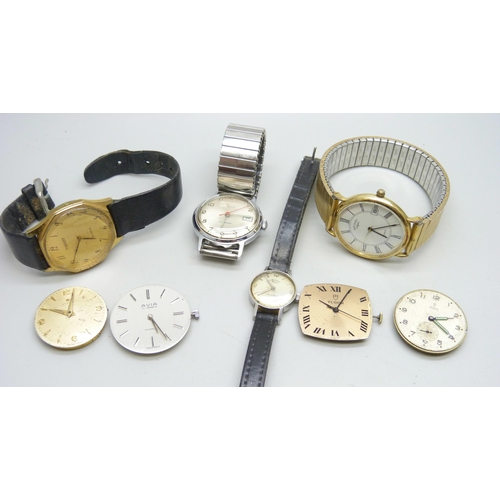 1007 - Three wristwatches and four movements including one Tudor