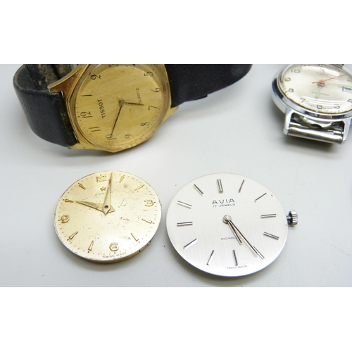 1007 - Three wristwatches and four movements including one Tudor