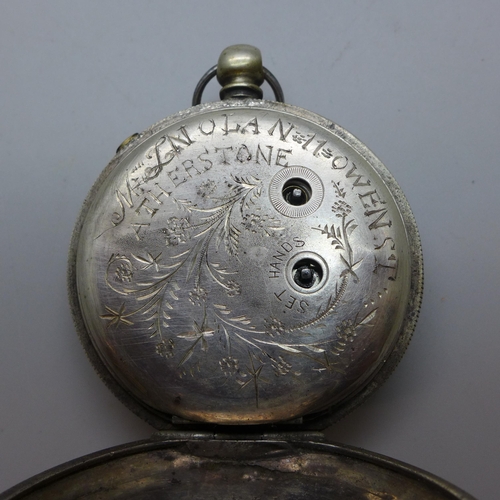 1019 - Two silver pocket watches including Graves and three silver spoons, (spoons 46g)