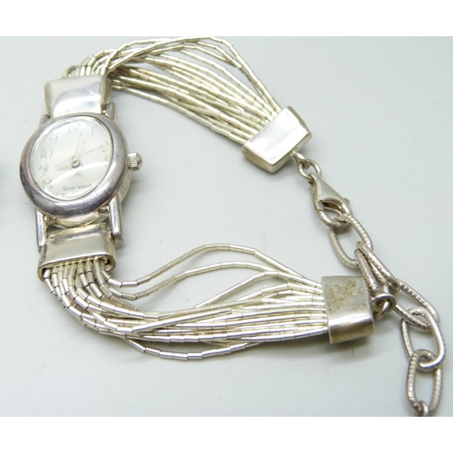 1026 - Six lady's silver wristwatches including silver and marcasite