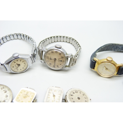 1027 - A collection of lady's wristwatches including Oris and four watch movements including two Tudor