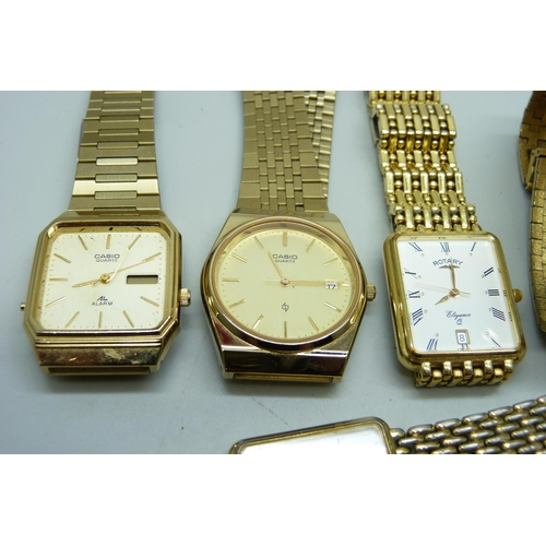 1029 - Five wristwatches, Casio and Rotary, one Casio lacking glass