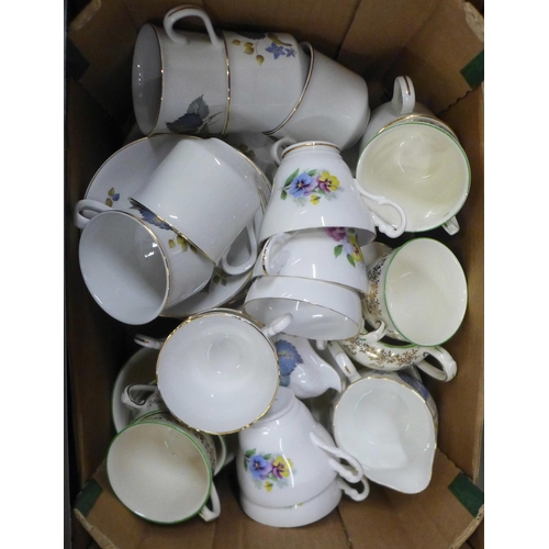 1038 - Six boxes of mixed china and glass including a George VI Coronation porcelain caravan, children's pa... 