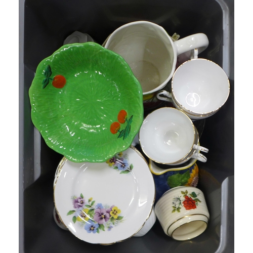 1038 - Six boxes of mixed china and glass including a George VI Coronation porcelain caravan, children's pa... 