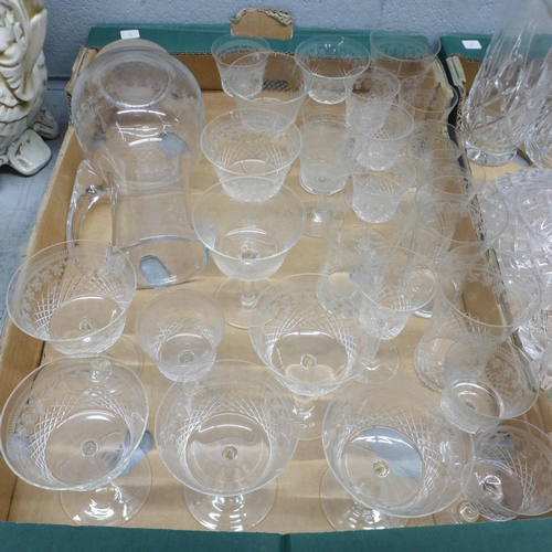 1051 - Two boxes of glassware including Pall Mall etched and cut glass **PLEASE NOTE THIS LOT IS NOT ELIGIB... 