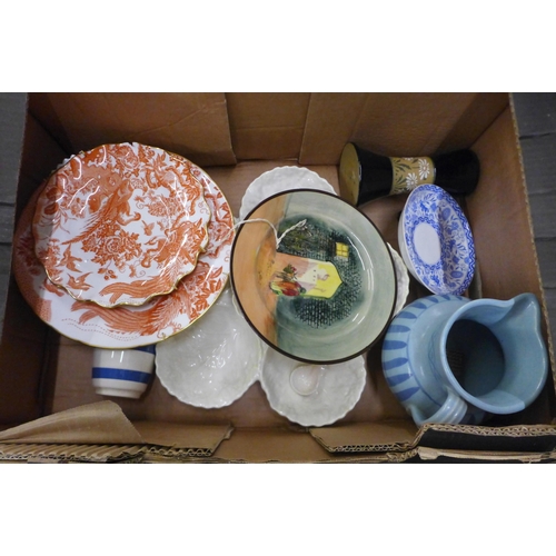 1057 - A box of mixed ceramics including a Royal Doulton series ware plate, Hornsea vase, a/f, stoneware ju... 