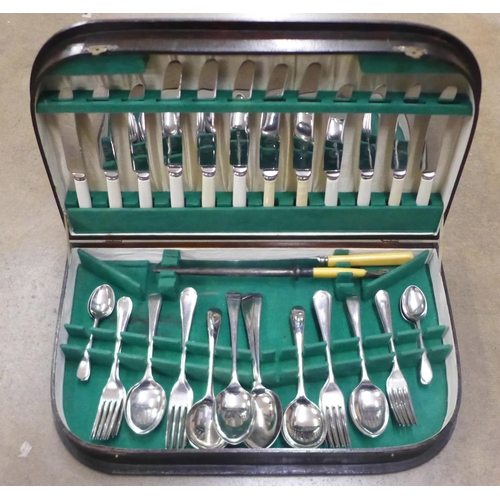 1059 - A canteen of cutlery and a gilt metal dressing table set **PLEASE NOTE THIS LOT IS NOT ELIGIBLE FOR ... 