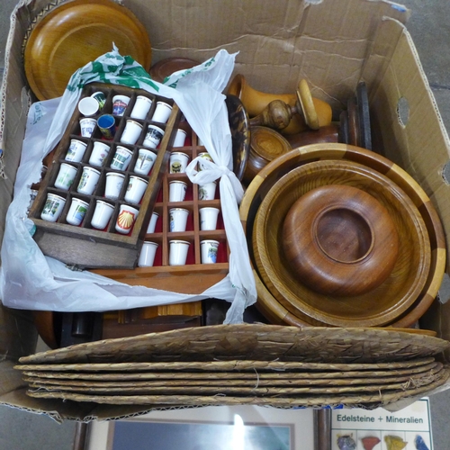 1063 - A box of treen, rock samples and a collection of china thimbles **PLEASE NOTE THIS LOT IS NOT ELIGIB... 