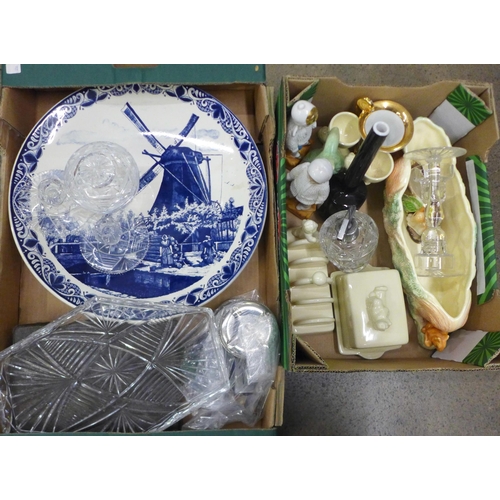 1069 - Assorted china including Sylvac, an Art Deco glass dressing table set, a Delft charger, Lurpak adver... 