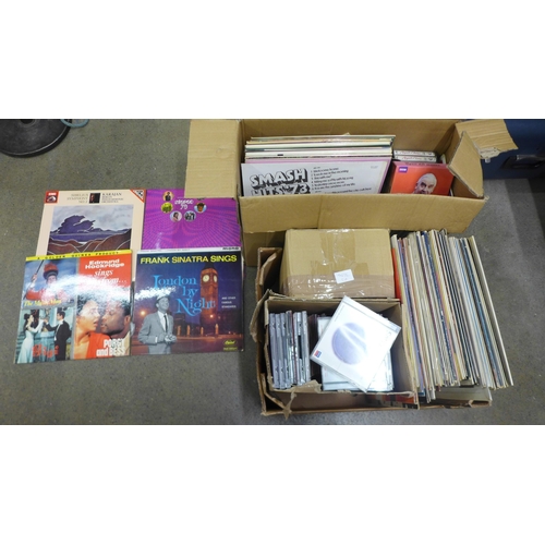 1071 - Two boxes of LP records mainly 1960s and 1970s including musicals, Frank Sinatra, Genesis, Yes, Kate... 