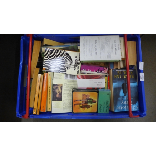 1078 - Fourteen boxes of mixed books, history, architecture, social history, novels and two boxes of record... 