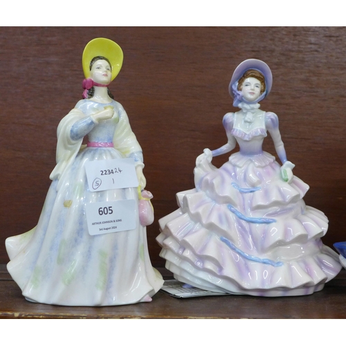 605 - Five Royal Doulton Pretty Ladies figures including Elaine, Gail and Helen